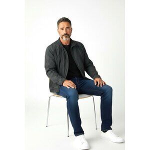 vtg MIDWAY Matte Finish Leather Bomber Jacket Men 44 /XL Black Flight Aviator